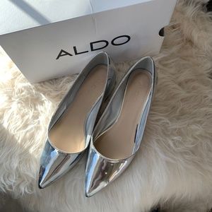 Aldo Silver Mirrored Finish Pump - Block Heel